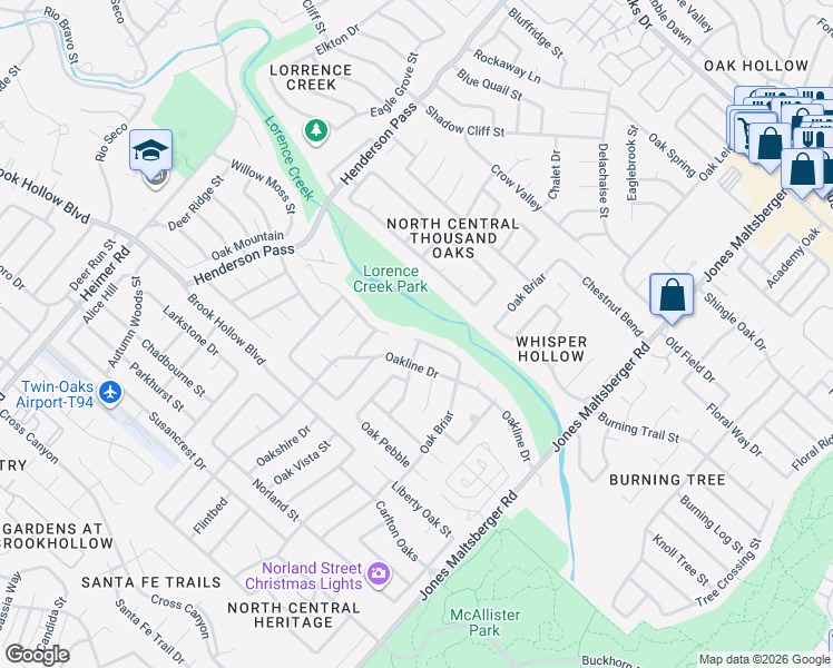 map of restaurants, bars, coffee shops, grocery stores, and more near 212 Oak Castle Drive in San Antonio