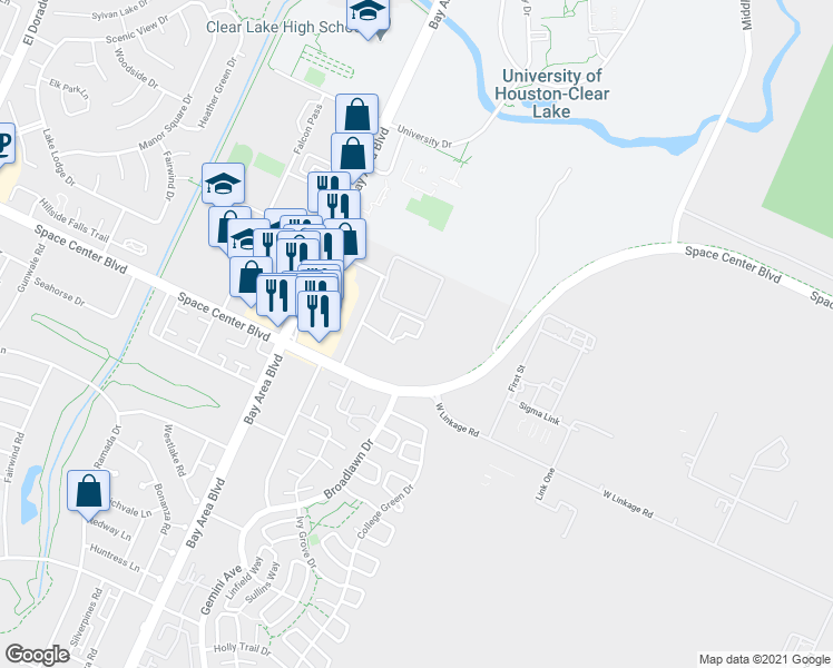 map of restaurants, bars, coffee shops, grocery stores, and more near 16505 Tiffany Court in Houston