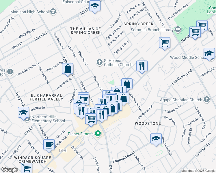 map of restaurants, bars, coffee shops, grocery stores, and more near 14507 Devout in San Antonio