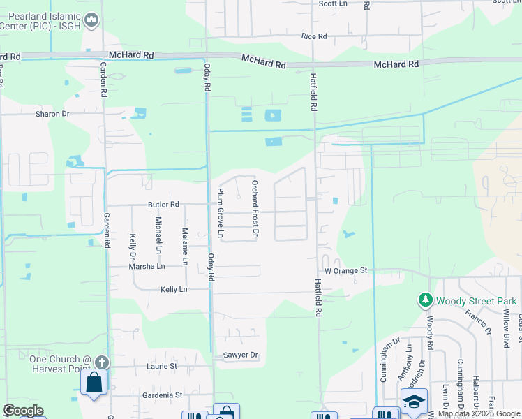 map of restaurants, bars, coffee shops, grocery stores, and more near 2011 Orchard Frost Dr in Pearland