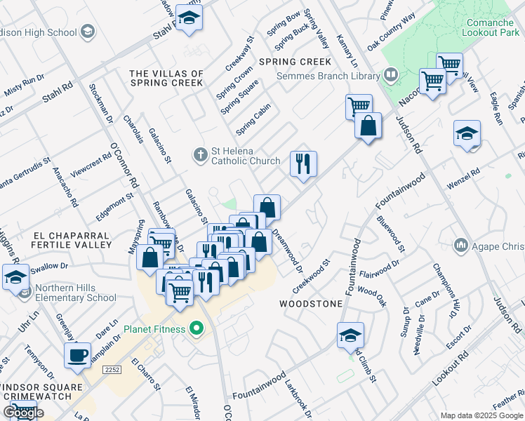 map of restaurants, bars, coffee shops, grocery stores, and more near 5439 Friesenhahn Court in San Antonio