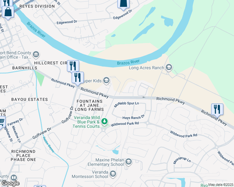 map of restaurants, bars, coffee shops, grocery stores, and more near 2003 Williams Way Boulevard in Richmond