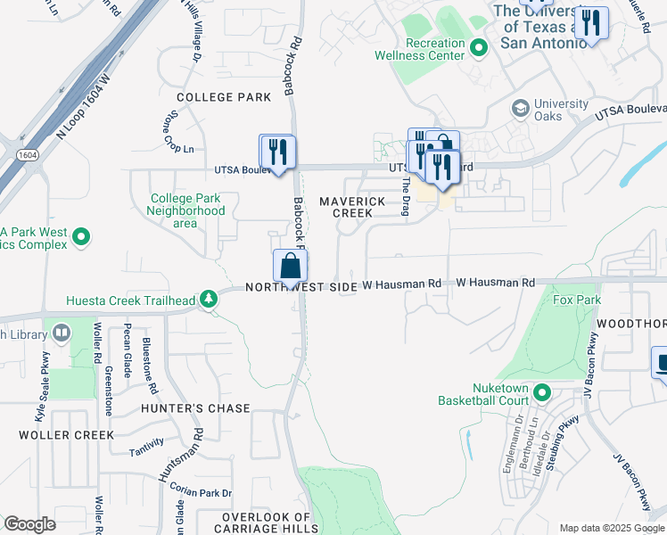 map of restaurants, bars, coffee shops, grocery stores, and more near 102 Jetlyn Drive in San Antonio