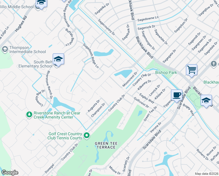 map of restaurants, bars, coffee shops, grocery stores, and more near 2501 Slice Right Circle in Houston