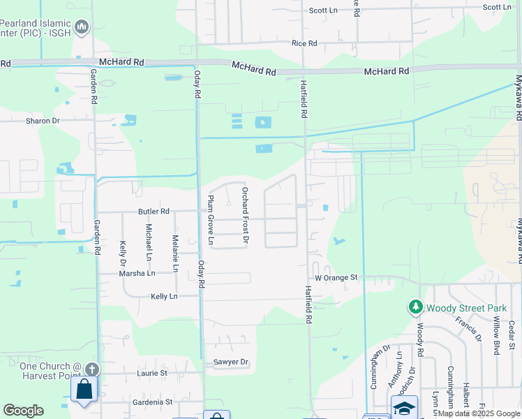 map of restaurants, bars, coffee shops, grocery stores, and more near 2011 Orchard Frost Drive in Pearland