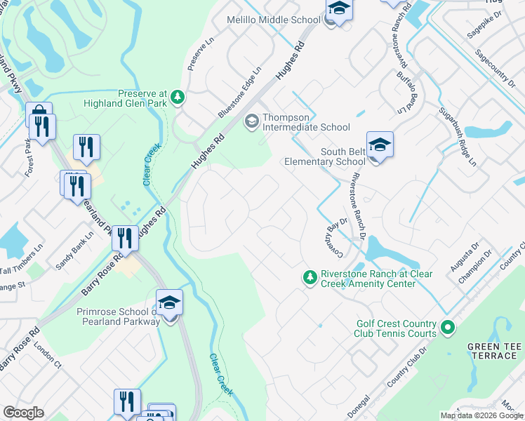 map of restaurants, bars, coffee shops, grocery stores, and more near 1945 Auburn Willow Lane in Houston