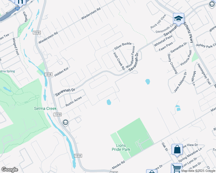 map of restaurants, bars, coffee shops, grocery stores, and more near 260 Cactus Patch in Schertz