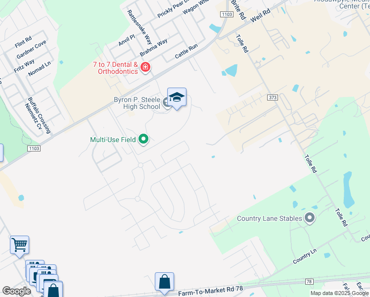 map of restaurants, bars, coffee shops, grocery stores, and more near 108 Welding Way in Cibolo