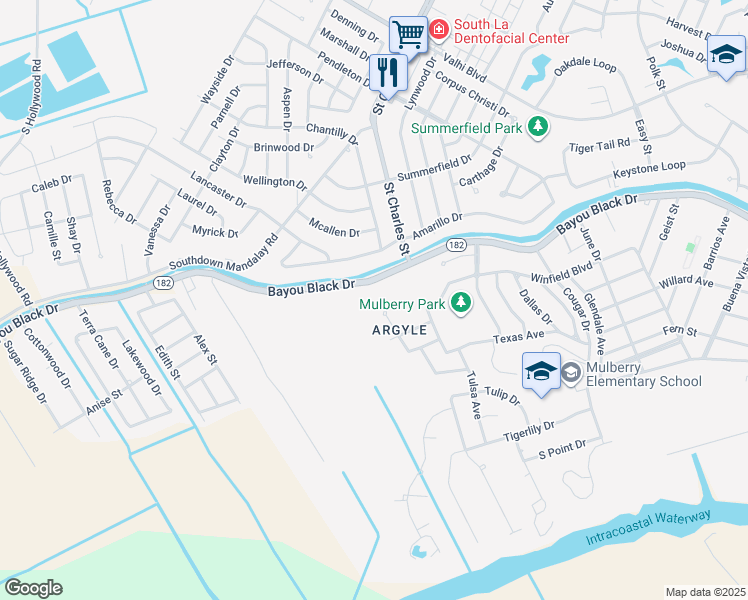 map of restaurants, bars, coffee shops, grocery stores, and more near 2100-3352 Bayou Black Drive in Houma
