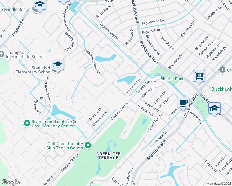 map of restaurants, bars, coffee shops, grocery stores, and more near 2524 Golfcrest Drive in Houston
