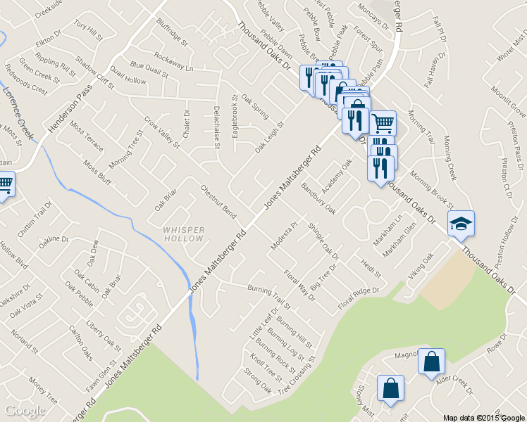 map of restaurants, bars, coffee shops, grocery stores, and more near 15226 Rompel Trail Drive in San Antonio