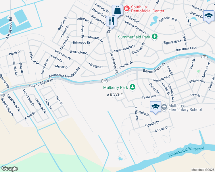 map of restaurants, bars, coffee shops, grocery stores, and more near 2100-3352 Bayou Black Drive in Houma