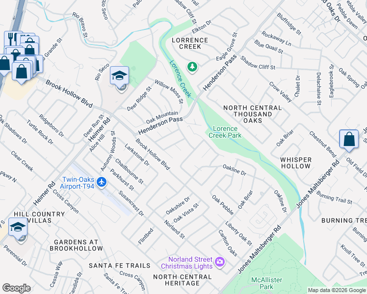 map of restaurants, bars, coffee shops, grocery stores, and more near 2151 River Hollow in San Antonio