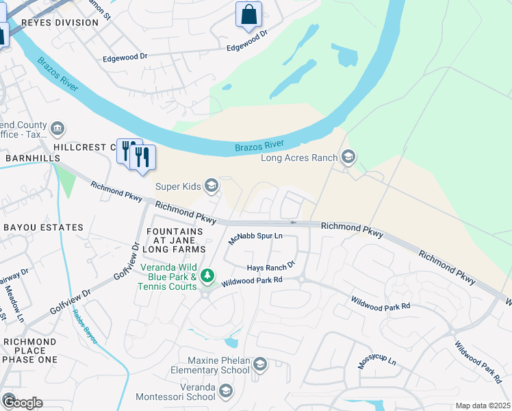 map of restaurants, bars, coffee shops, grocery stores, and more near Williams Way Boulevard in Richmond