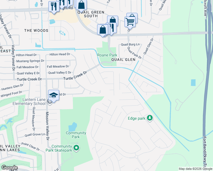 map of restaurants, bars, coffee shops, grocery stores, and more near 1411 Cherry Springs Court in Missouri City