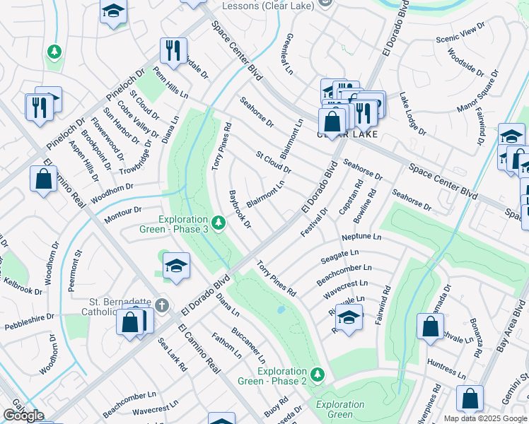 map of restaurants, bars, coffee shops, grocery stores, and more near 15502 Cobre Valley Drive in Houston