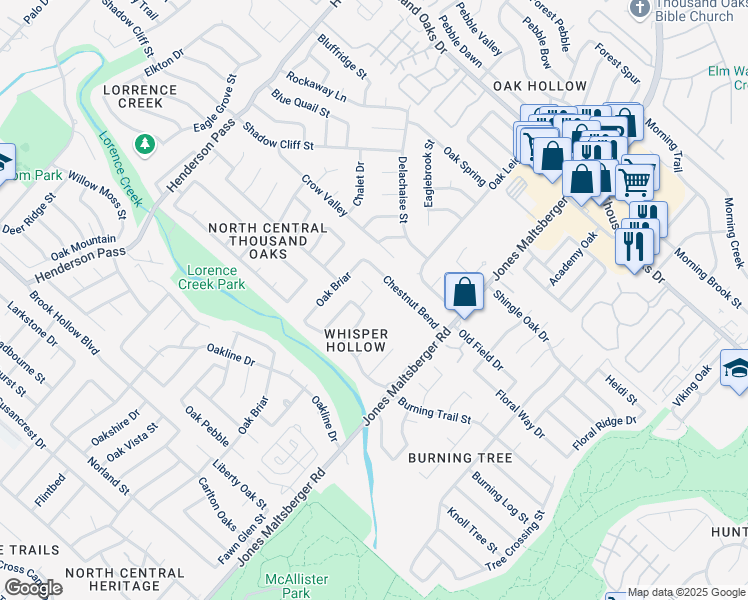 map of restaurants, bars, coffee shops, grocery stores, and more near 2515 Windchase in San Antonio