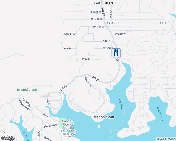 map of restaurants, bars, coffee shops, grocery stores, and more near 12844 Park Road 37 in Pipe Creek