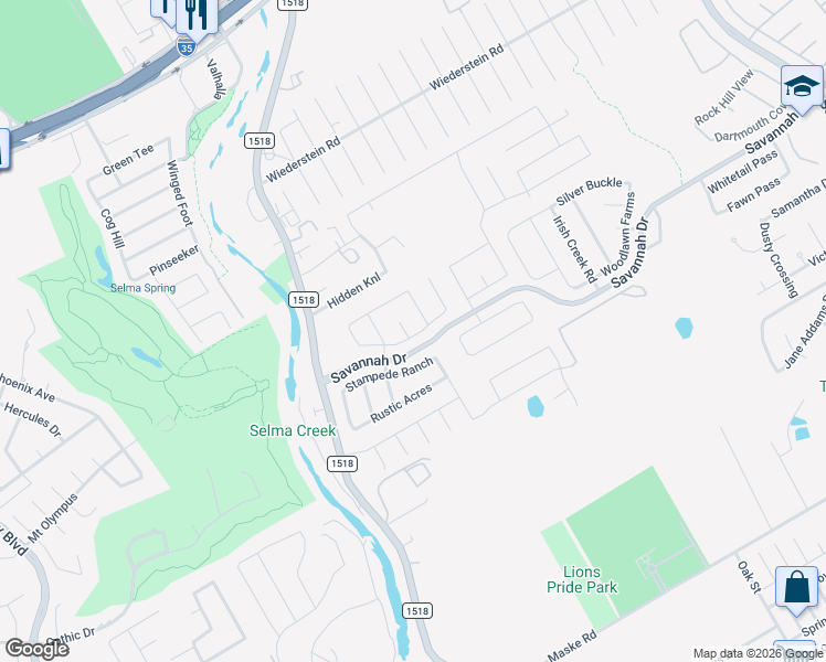 map of restaurants, bars, coffee shops, grocery stores, and more near 3605 Cherokee Winds in Selma