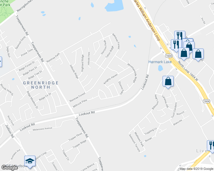 map of restaurants, bars, coffee shops, grocery stores, and more near 6903 Knights Haven in San Antonio