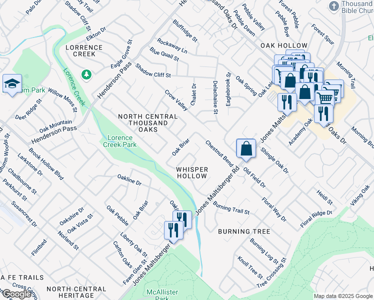 map of restaurants, bars, coffee shops, grocery stores, and more near 15038 Oak Briar in San Antonio