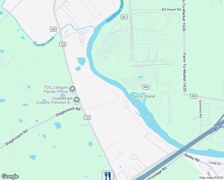 map of restaurants, bars, coffee shops, grocery stores, and more near 116 Erskine Ferry Road in Seguin