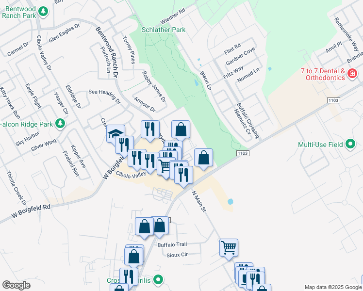 map of restaurants, bars, coffee shops, grocery stores, and more near 816 North Main Street in Cibolo