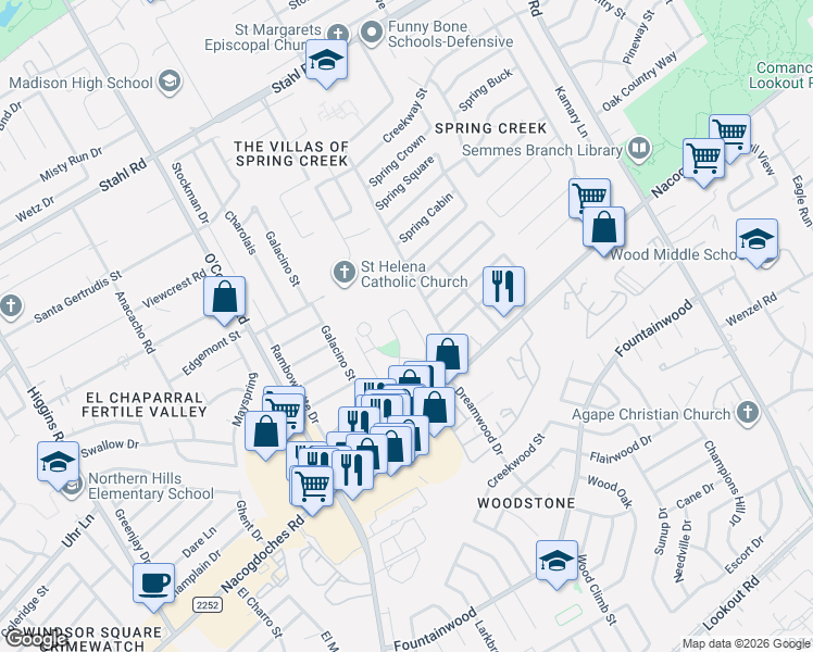 map of restaurants, bars, coffee shops, grocery stores, and more near 14539 Sacred in San Antonio