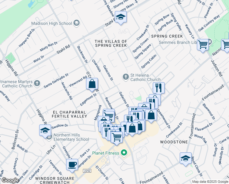 map of restaurants, bars, coffee shops, grocery stores, and more near 14618 Edgemont Street in San Antonio