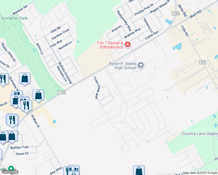 map of restaurants, bars, coffee shops, grocery stores, and more near 212 Julian Point in Cibolo