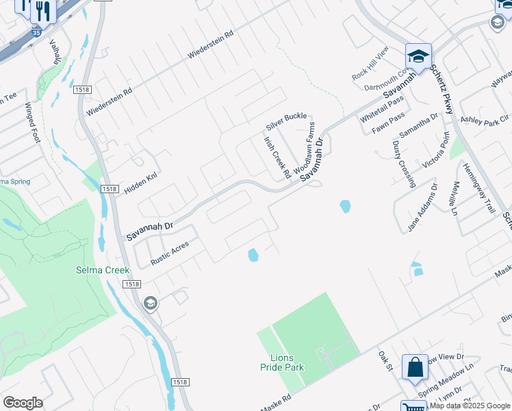 map of restaurants, bars, coffee shops, grocery stores, and more near 260 Cactus Patch in Schertz