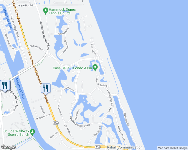 map of restaurants, bars, coffee shops, grocery stores, and more near 35 Casa Bella Circle in Palm Coast