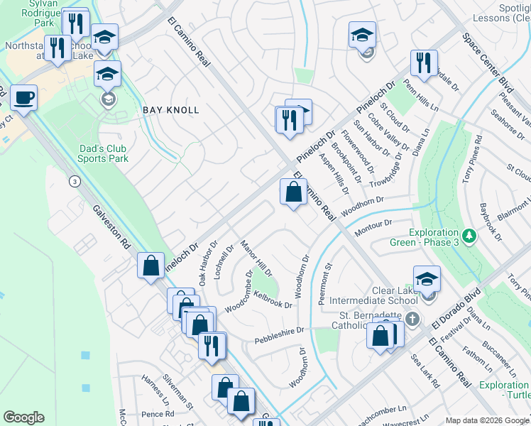 map of restaurants, bars, coffee shops, grocery stores, and more near 815 Lochnell Drive in Houston
