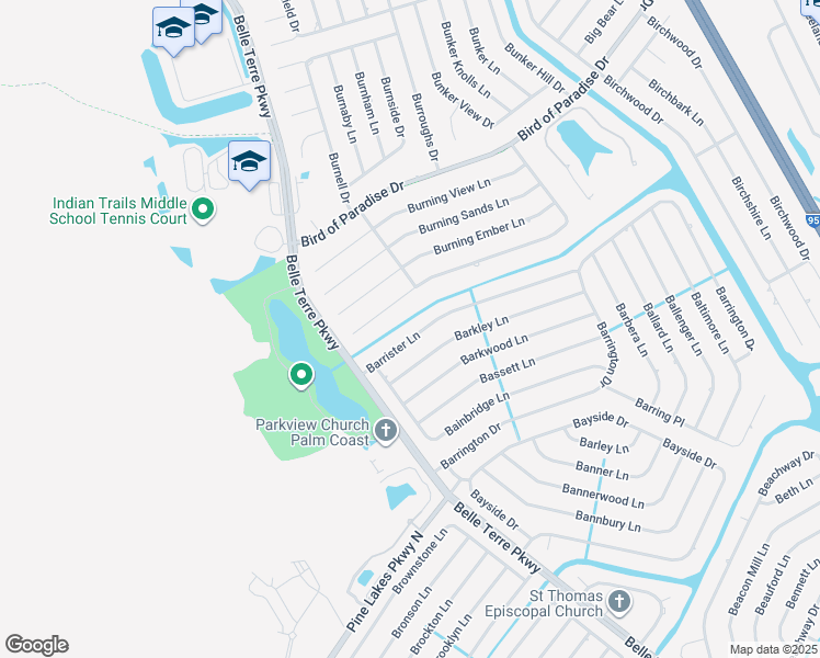 map of restaurants, bars, coffee shops, grocery stores, and more near 17 Barrister Lane in Palm Coast