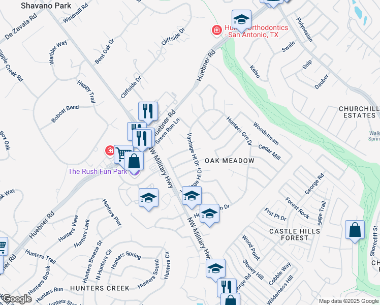 map of restaurants, bars, coffee shops, grocery stores, and more near 2902 Meadow Thrush Street in San Antonio