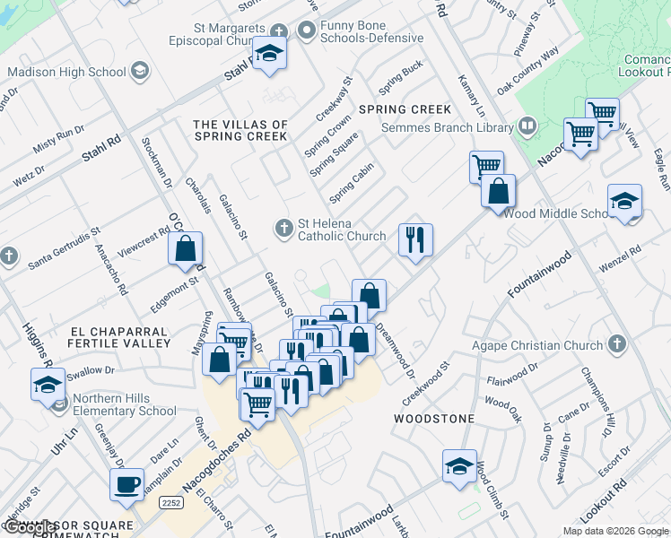 map of restaurants, bars, coffee shops, grocery stores, and more near 14539 Sacred in San Antonio