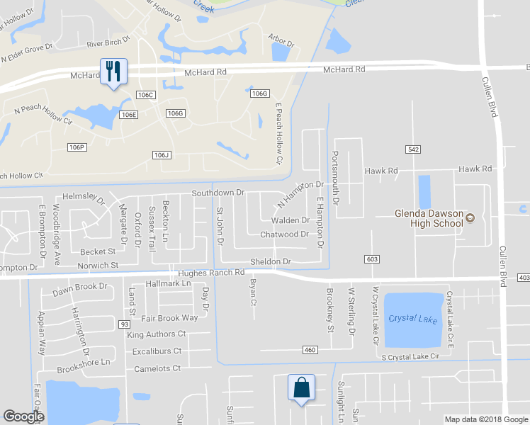 map of restaurants, bars, coffee shops, grocery stores, and more near 1023 Abbott Drive in Pearland