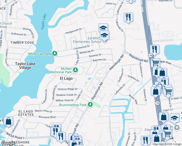 map of restaurants, bars, coffee shops, grocery stores, and more near 1303 Creek Hollow Drive in El Lago