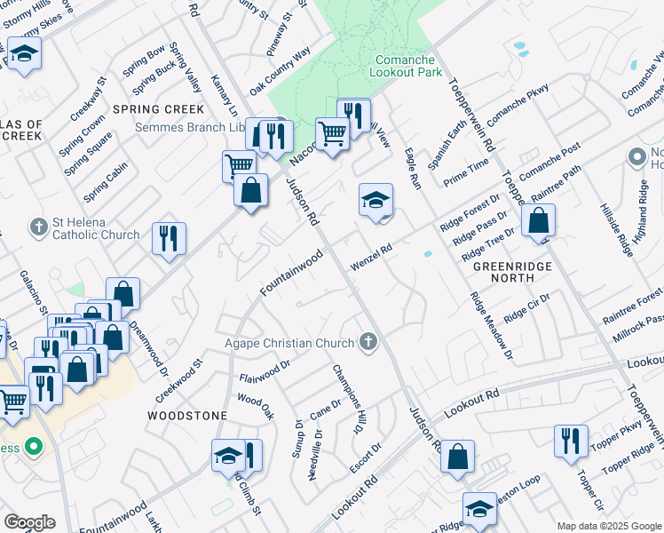 map of restaurants, bars, coffee shops, grocery stores, and more near 14675 Judson Road in San Antonio