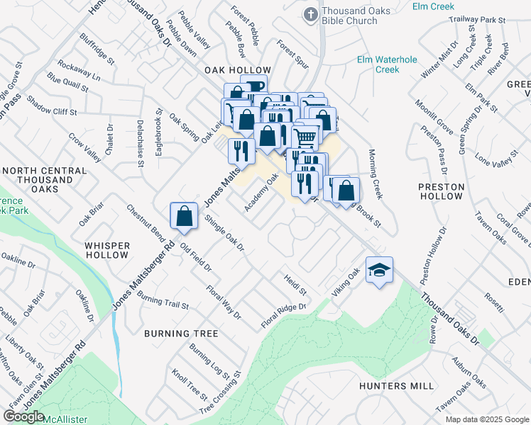 map of restaurants, bars, coffee shops, grocery stores, and more near 14735 Bending Point in San Antonio