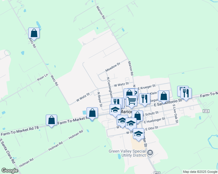 map of restaurants, bars, coffee shops, grocery stores, and more near 305 West Wetz Street in Marion