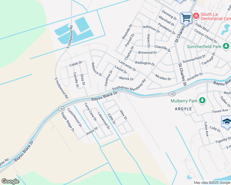 map of restaurants, bars, coffee shops, grocery stores, and more near 3352 Bayou Black Dr in Houma