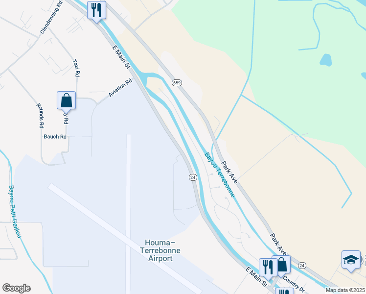 map of restaurants, bars, coffee shops, grocery stores, and more near 10259 East Main Street in Houma