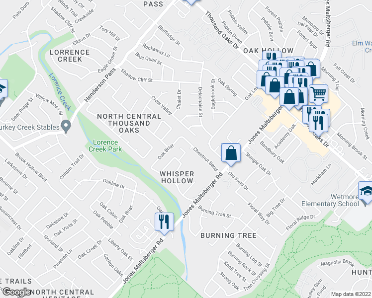 map of restaurants, bars, coffee shops, grocery stores, and more near 2515 Windchase in San Antonio