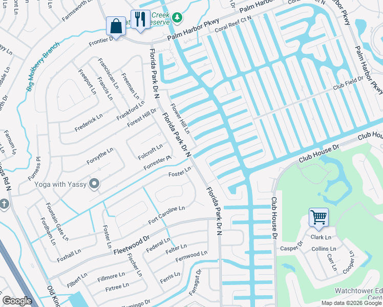 map of restaurants, bars, coffee shops, grocery stores, and more near 2 Flintstone Court in Palm Coast