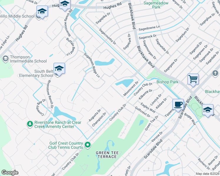 map of restaurants, bars, coffee shops, grocery stores, and more near 2524 Golfcrest Drive in Houston