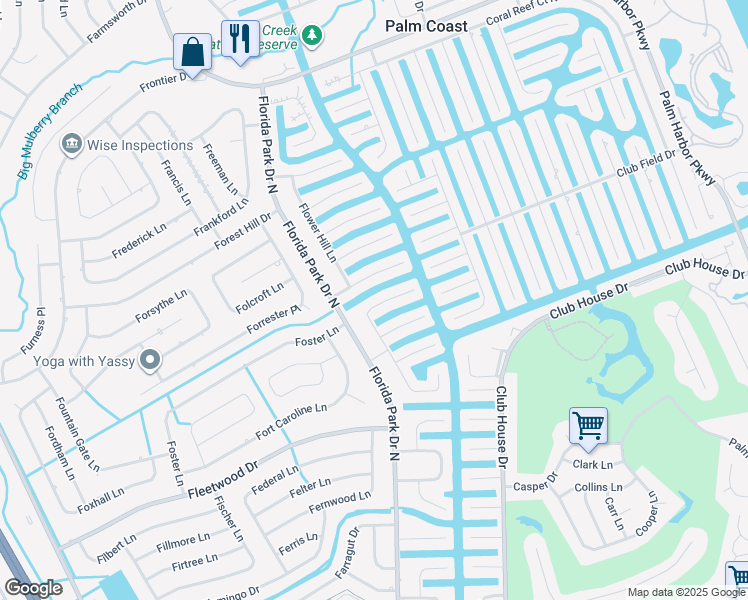 map of restaurants, bars, coffee shops, grocery stores, and more near 16 Fleming Court in Palm Coast
