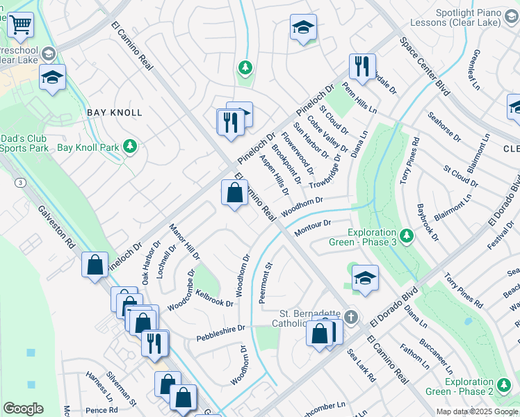 map of restaurants, bars, coffee shops, grocery stores, and more near 15023 Radstock Drive in Houston