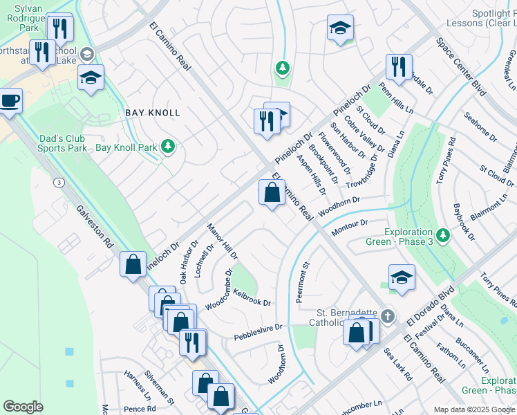 map of restaurants, bars, coffee shops, grocery stores, and more near 826 Lochnell Drive in Houston