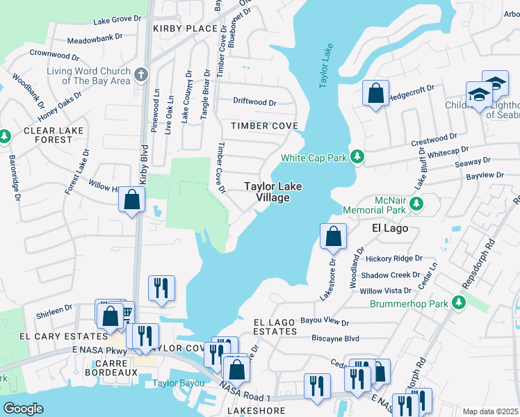 map of restaurants, bars, coffee shops, grocery stores, and more near 714 Shorewood Drive in Seabrook